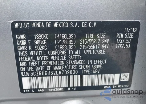 2020 Honda Hr-V Awd Lx из США, поврежденный, VIN 3CZRU6H32LM709800